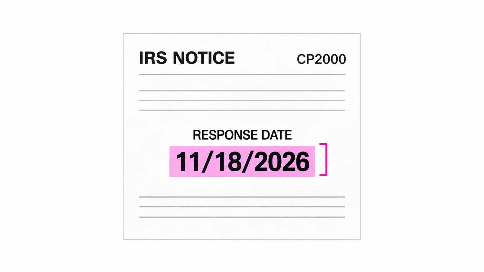 CP2000 notice with a November 18, 2026 response date highlighted in pink.