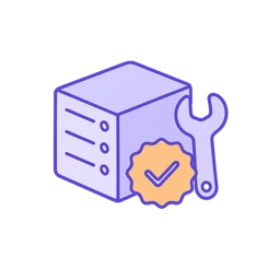 A cloud computer with a wrench and a checkmark badge