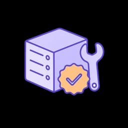 A cloud computer with a wrench and a checkmark badge