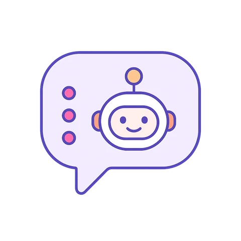 A chat bubble with a friendly agent face inside