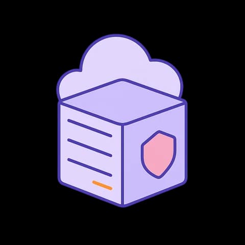 An isolated cloud computer cube with a shield badge