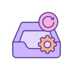 An inbox with a gear and a refresh arrow