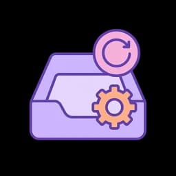 An inbox with a gear and a refresh arrow