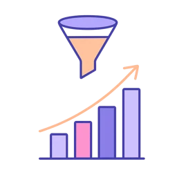 A rising bar chart with a funnel