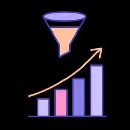 A rising bar chart with a funnel